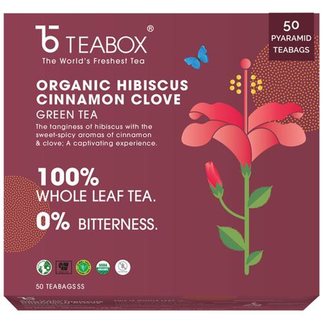 Hibiscus Cinnamon Clove Green Tea Bags - Supports Heart Health, 100% Whole Leaf, Antioxidants Rich