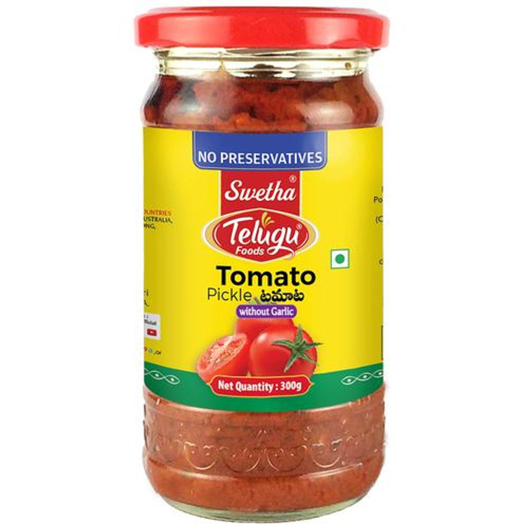 Telugu Foods Tomato Pickle - Without Garlic Glass Bottle