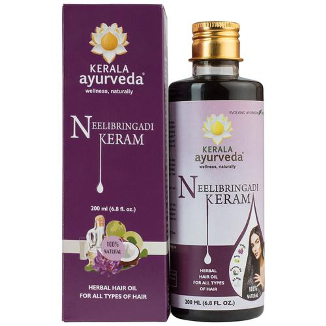 Neelibringadi Keram Daily Hair Oil with Bhringraj, Neeli, Karnasphota, and Amla | Coconut Oil Base | Delays Premature Greying, Reduces Dandruff and Strengthens Hair