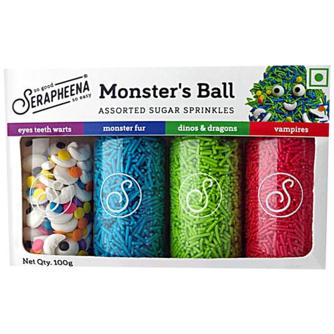 Monster's Ball Sugar Sprinkles - Assorted Colours & Designs, For Cake Decoration