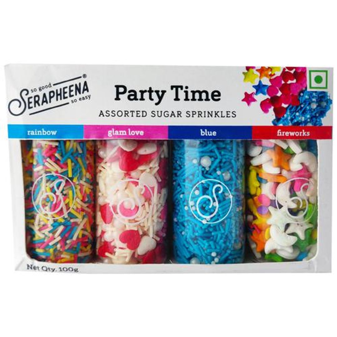 Party Time Sugar Sprinkles - Assorted Colours & Designs, For Cake Decoration