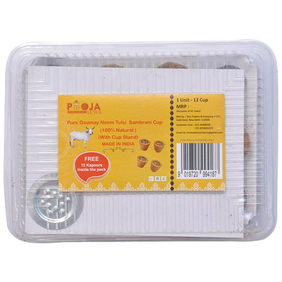Neem Tulsi Sambrani Cups - Pure Gaumay, All Natural With Stand