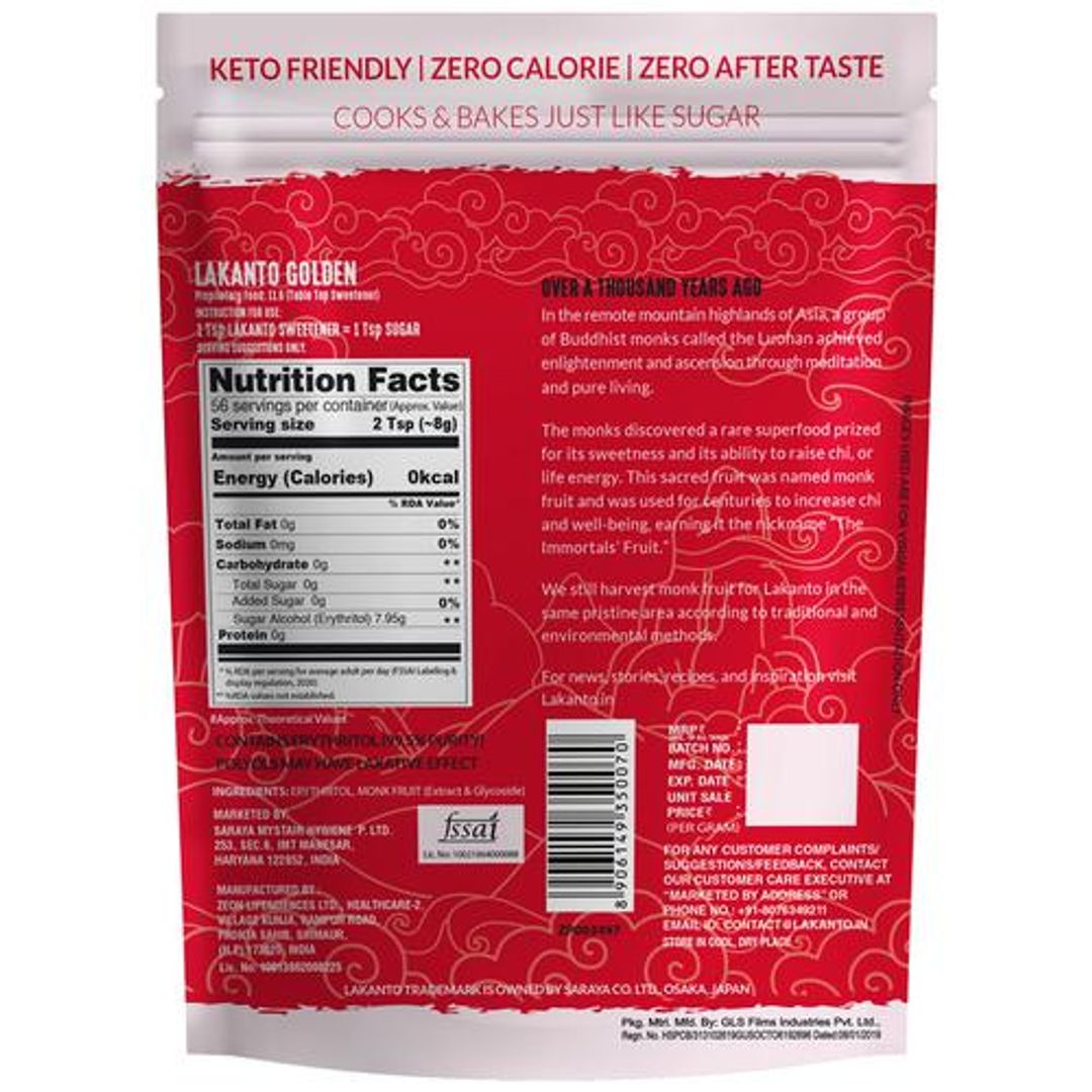 Monk Fruit Sweetener With Erythritol - Golden, Keto Friendly, No Calorie