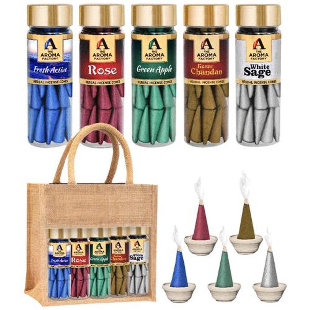 Herbal Incense/Dhoop Cones - Kesar Chandan, Fresh Active, Rose, Green Apple & White Sage