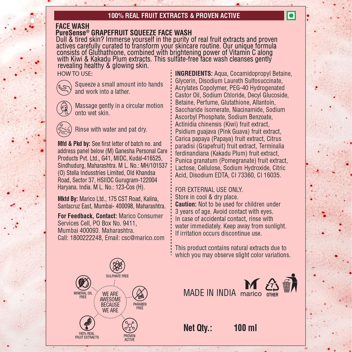 Pure Sense Grapefruit Squeeze Face Wash (100 ml)