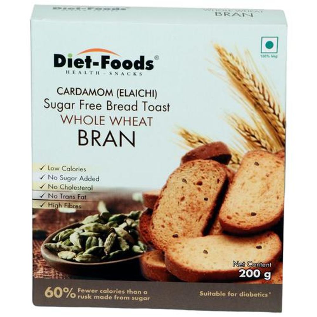Cardamom/Elaichi) Sugar Free Bread Toast - Whole Wheat Bran, High Fibre, Sugar Free