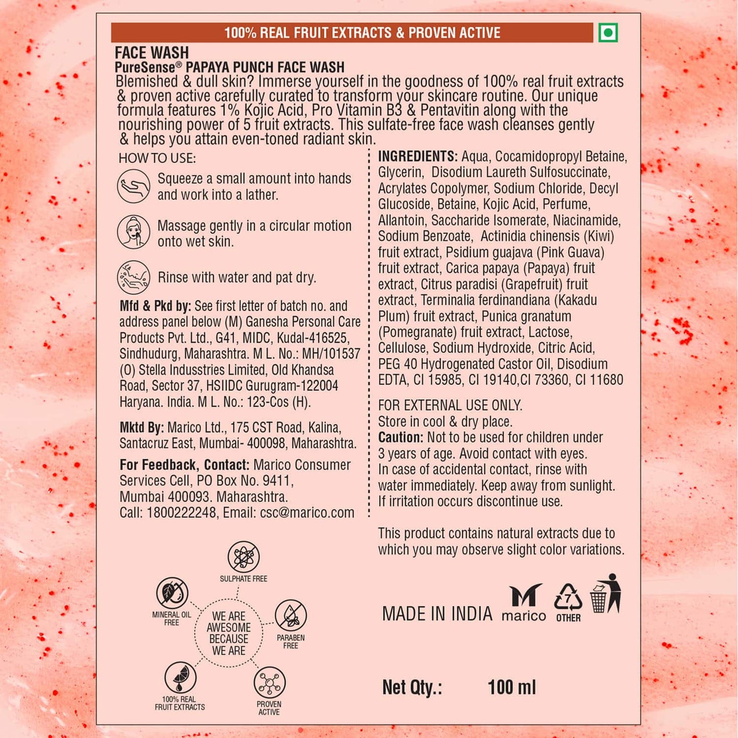 Pure Sense Papaya Punch Face Wash (100 ml)