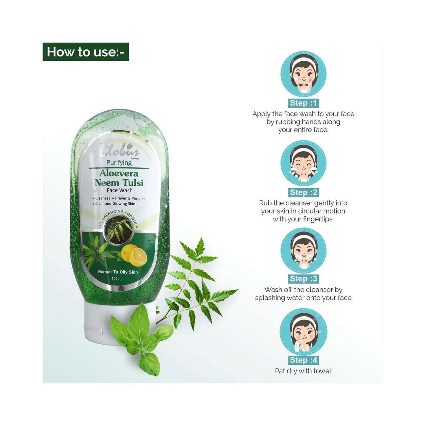 Globus Remedies Aloe Vera Neem & Tusli Face Wash (100ml)