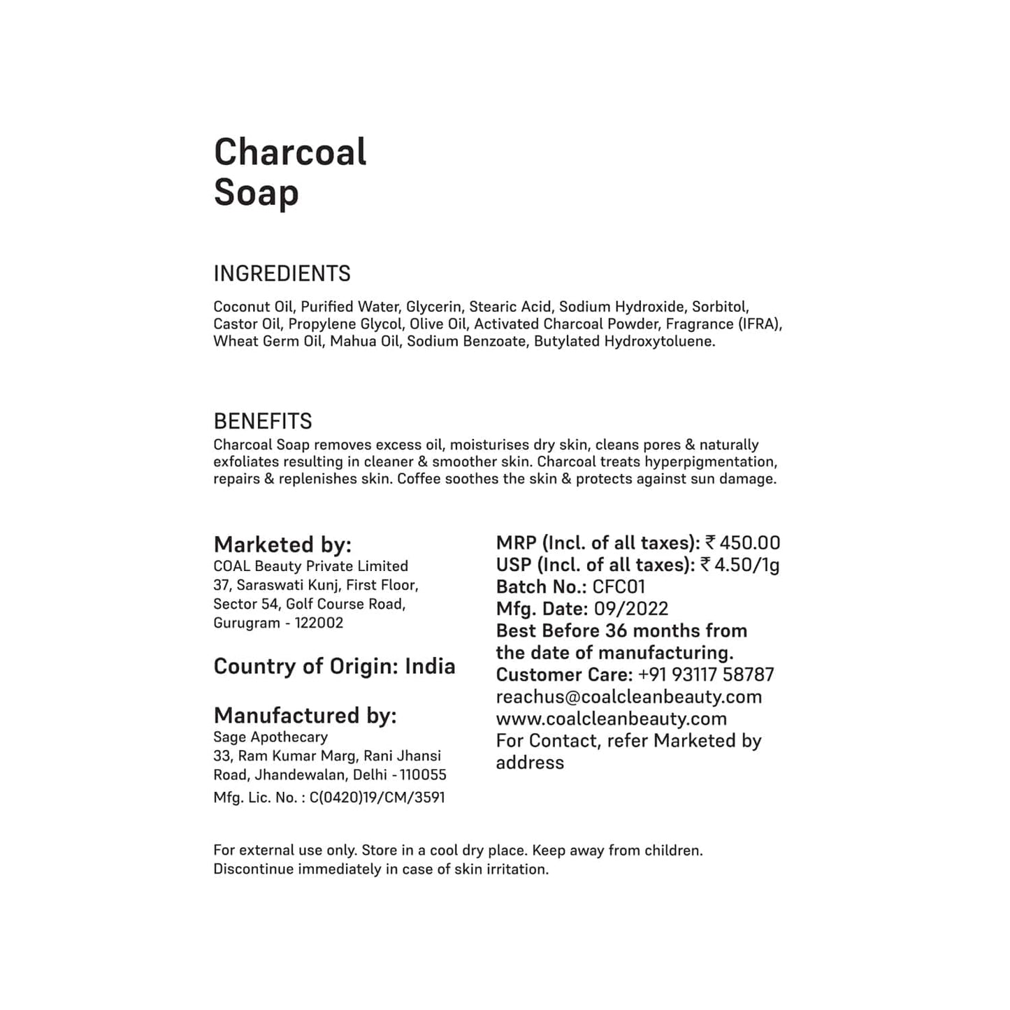 COAL CLEAN BEAUTY Charcoal Soap (100g)