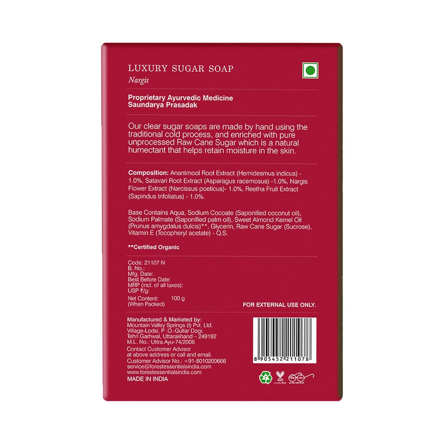 Forest Essentials Nargis Luxury Sugar Ayurvedic Luxury Handmade Soap (100g)