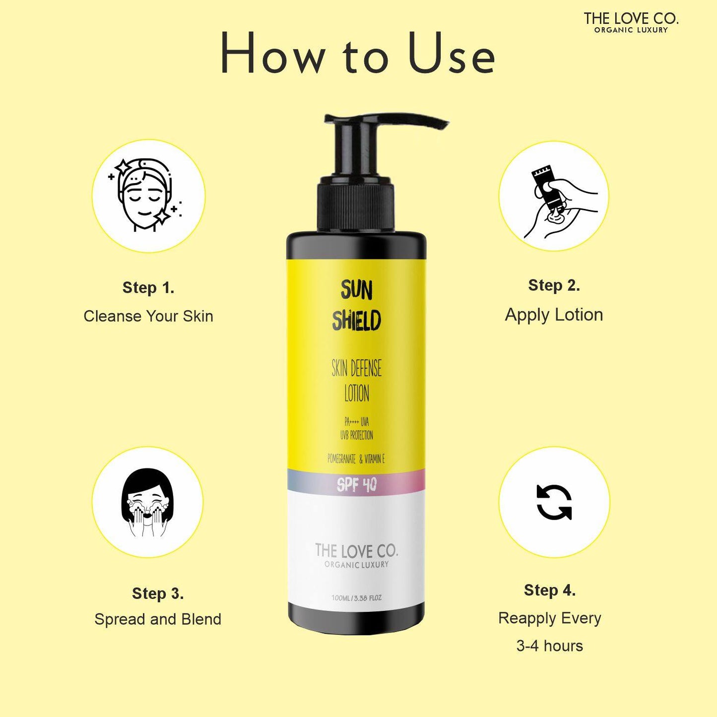 THE LOVE CO. Skin Defense Sunscreen Lotion With SPF 40 PA++++ UVA/UVB Protection (100ml)