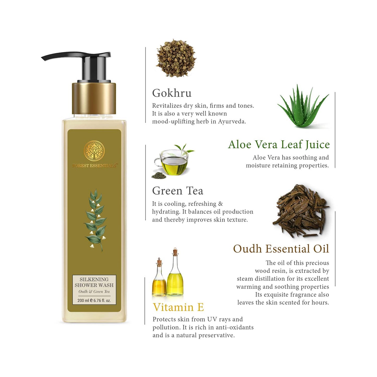 Forest Essentials Oud & Green Tea Silkening Shower Wash (200ml)