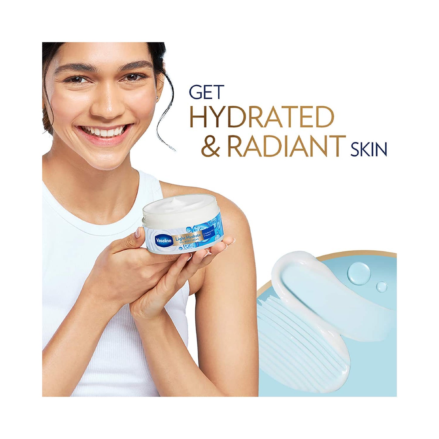 Vaseline Light Hydrate Gel Body Creme with Hyaluronic Acid & Vitamin C for Hydrated Skin (180g)