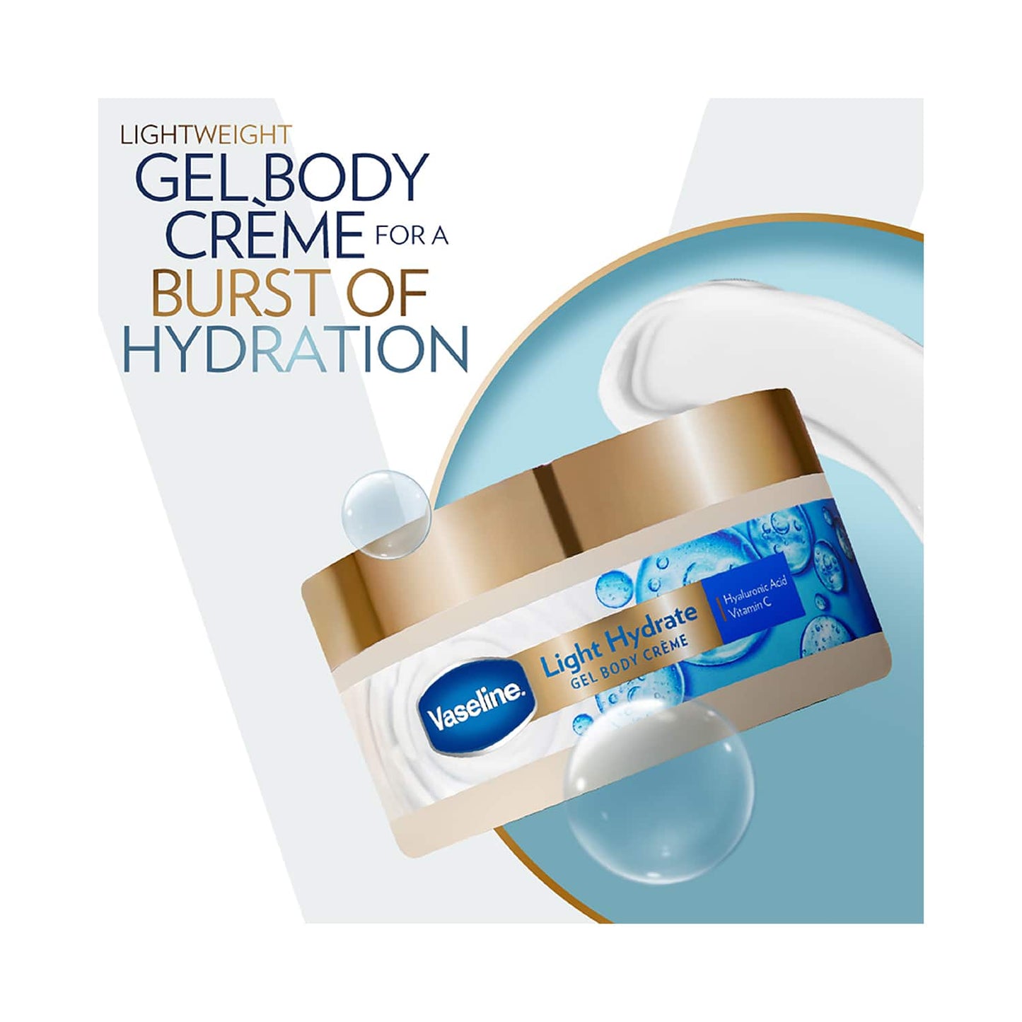 Vaseline Light Hydrate Gel Body Creme with Hyaluronic Acid & Vitamin C for Hydrated Skin (180g)