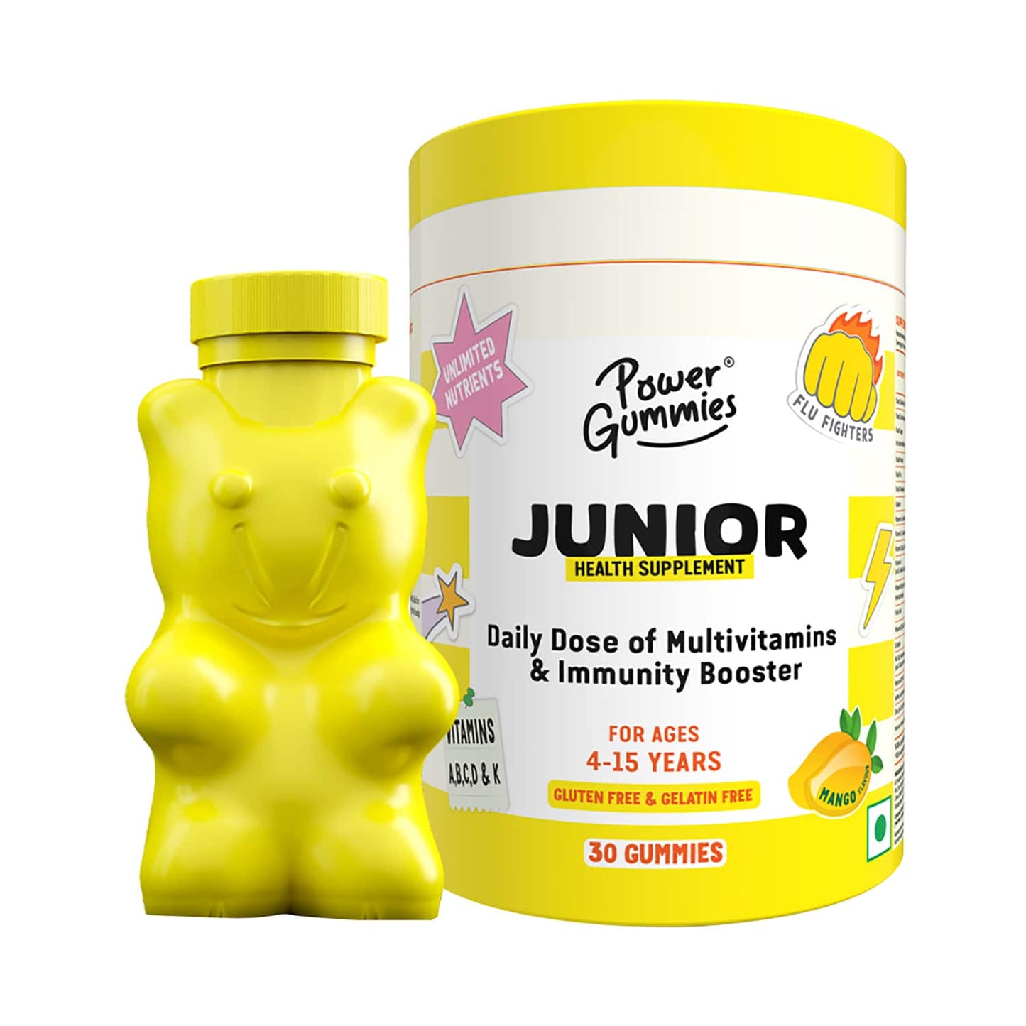 Power Gummies Mango Flavour Junior Multivitamin & Immunity Booster for Kids (30 Gummies)