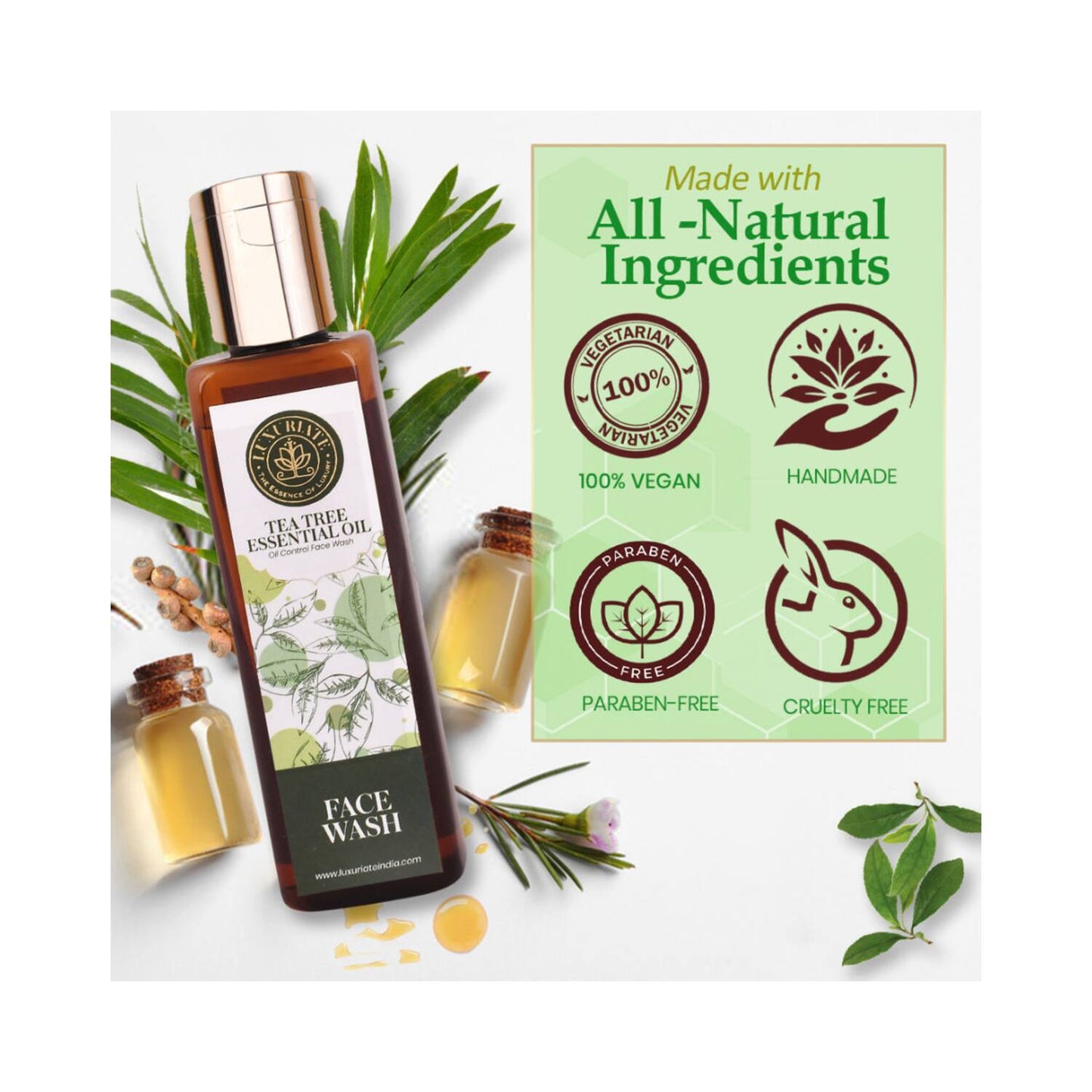 LUXURIATE Natural Herbal Tea Tree Face Wash (100ml)