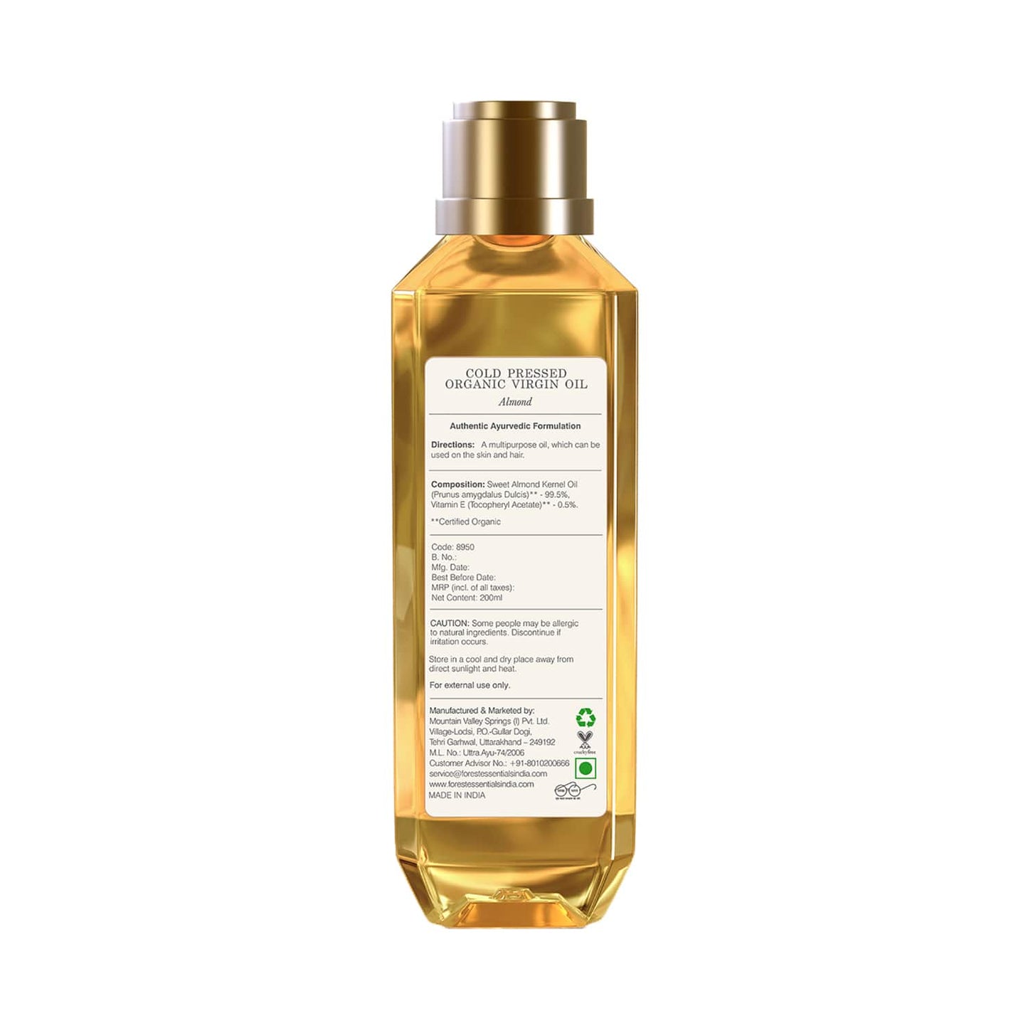 Forest Essentials Organic Almond Cold Pressed Virgin Oil (200ml)