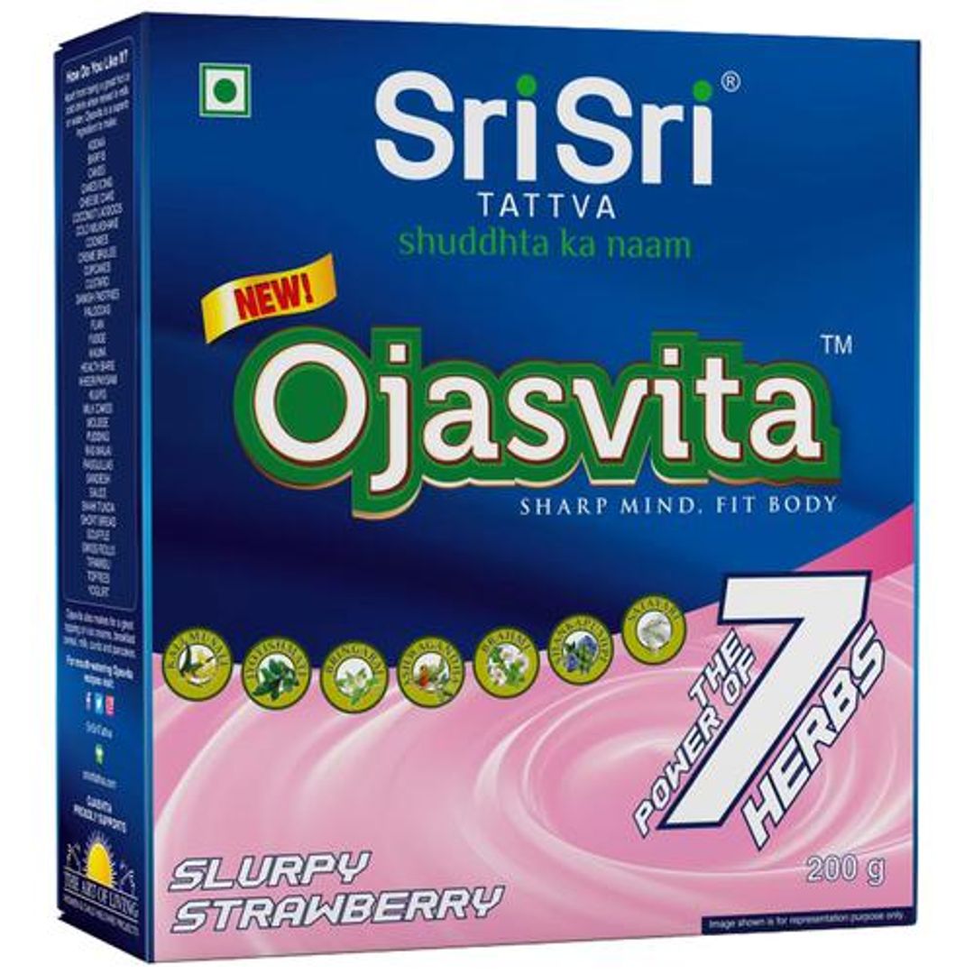 Ojasvita Strawberry Powder, 200g - Drink Mix for Sharp Mind & Healthy Body