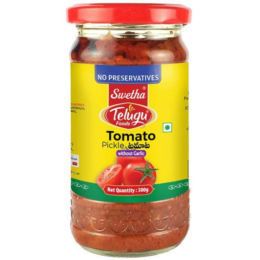 Telugu Foods Tomato Pickle - Without Garlic  Glass Bottle