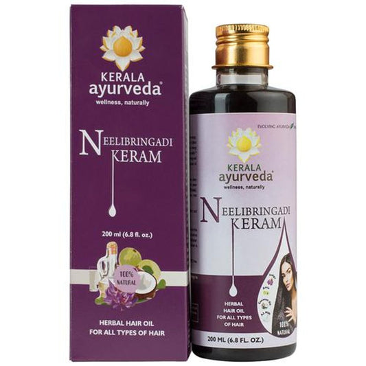 Neelibringadi Keram Daily Hair Oil with Bhringraj, Neeli, Karnasphota, and Amla | Coconut Oil Base | Delays Premature Greying, Reduces Dandruff and Strengthens Hair