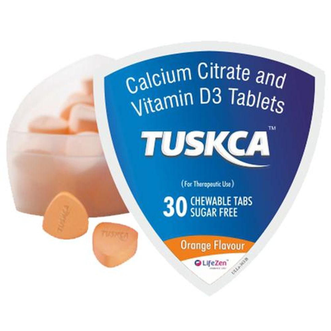 Calcium Citrate & Vitamin D3 Tablet - Sugar Free, Improves Health, Orange Flavour