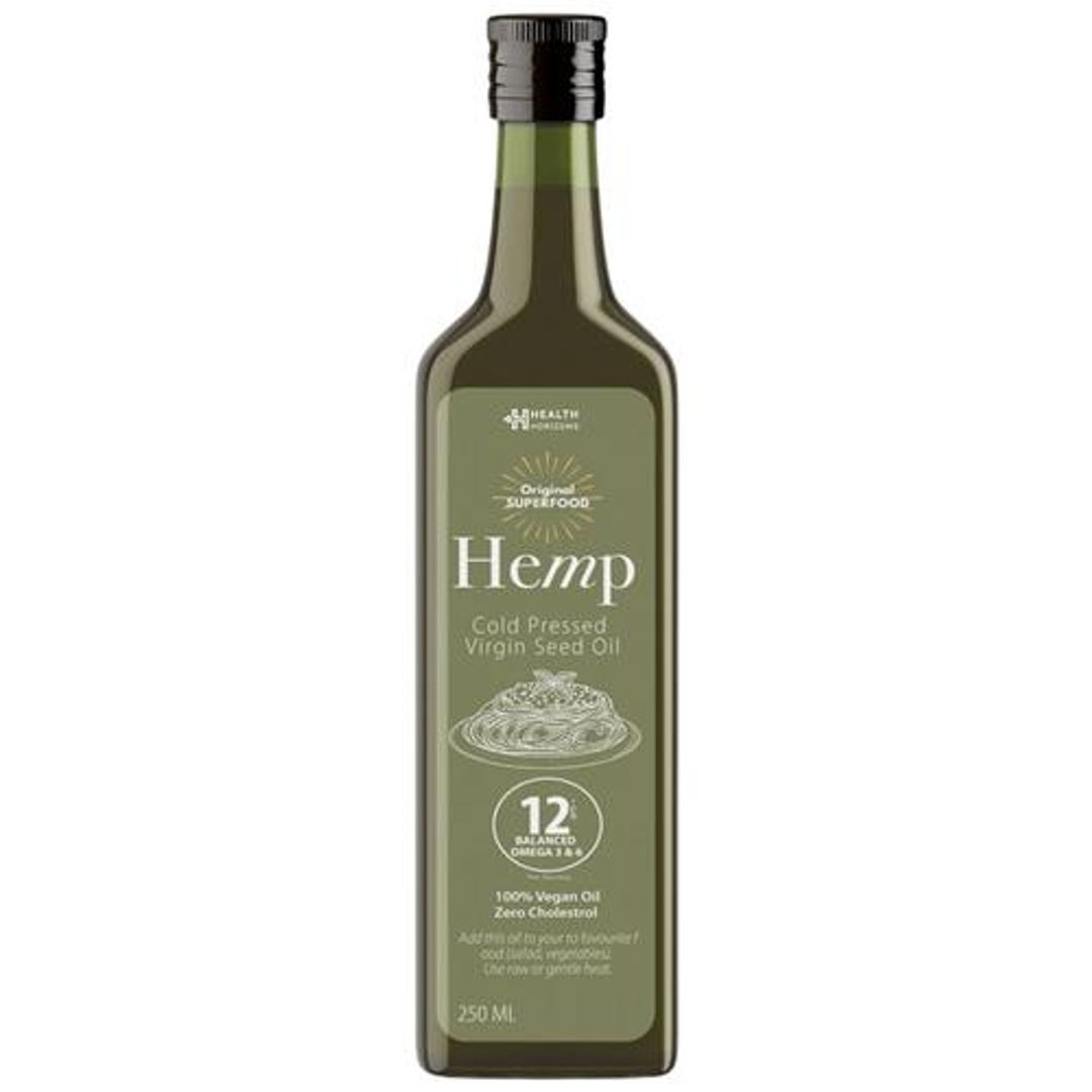Hemp Cold Pressed Virgin Seed Oil - Balanced Omega 3, 6, 9, Iron, Vitamin E, Topping For Pasta, Salad