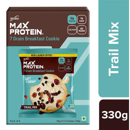Max Protein Cookies - Trail Mix, Rich In Fibre & Calcium, Soft, No Maida