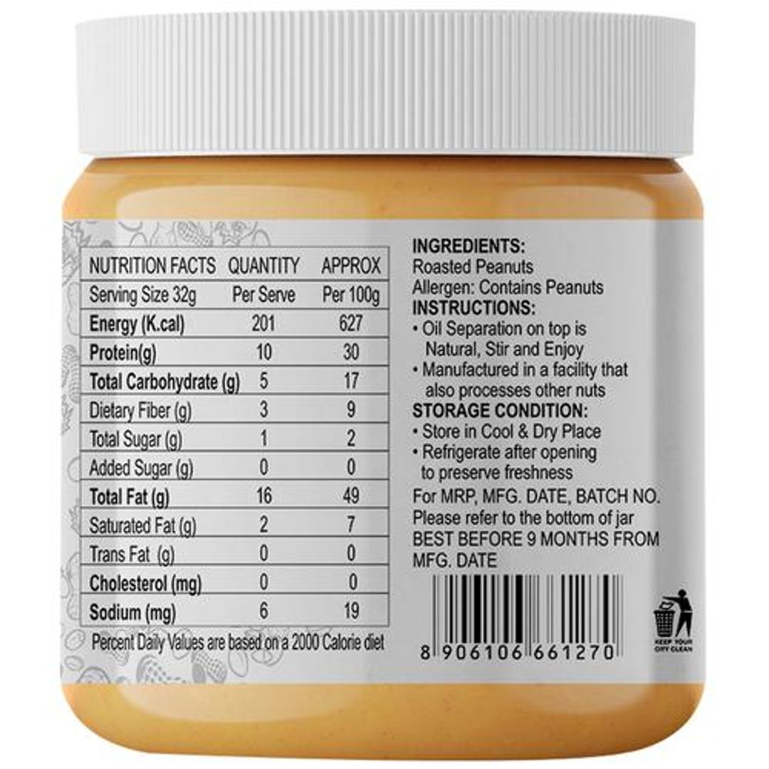 Natural Peanut Butter - Unsweetened, High In Protein, Creamy, Helps Manage Weight