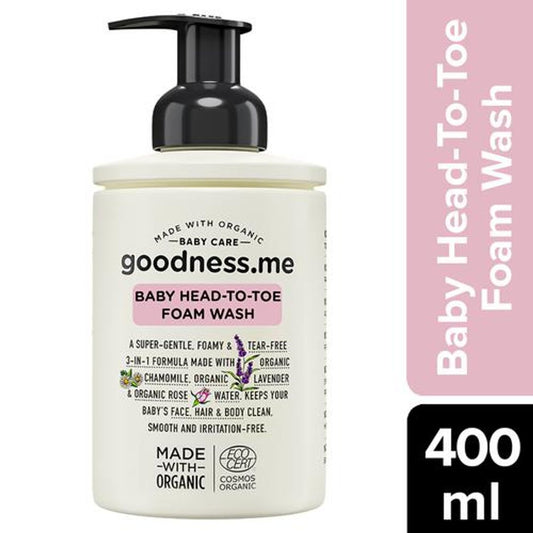Organic Baby Head-to-Toe Foam Wash - Acts As Body Wash & Shampoo, Tear-Free, Derma Tested