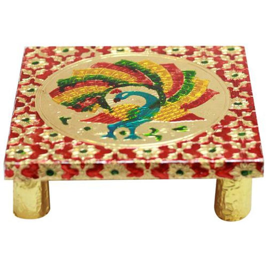 Designer Decorative Pooja Chowki - Small, Unique Rajasthani Minakari Work, Multicolour, 15 cm, For Puja Room
