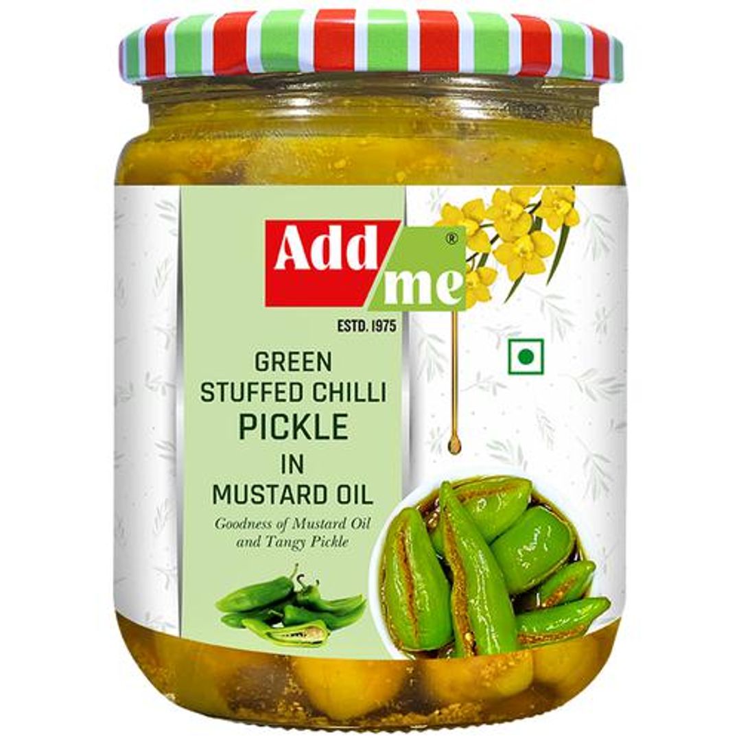 Green Stuffed Chilli Pickle In Mustard Oil - Spicy