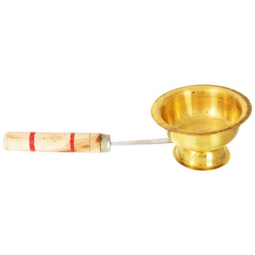 Brass Dhoop Dani For Aarti Pooja With Wooden Handle For Comfortable Holding