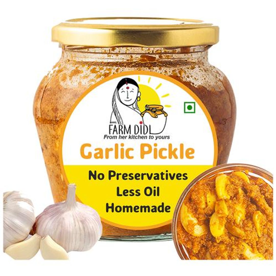 Garlic Pickle/Lasoon Achar - No Preservatives, Farm Fresh, Organically Processed