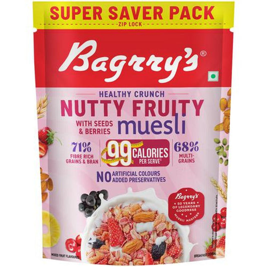 Muesli - Crunchy Nutty Fruity, With Seeds & Berries, 89% Fruits, Fibre-Rich