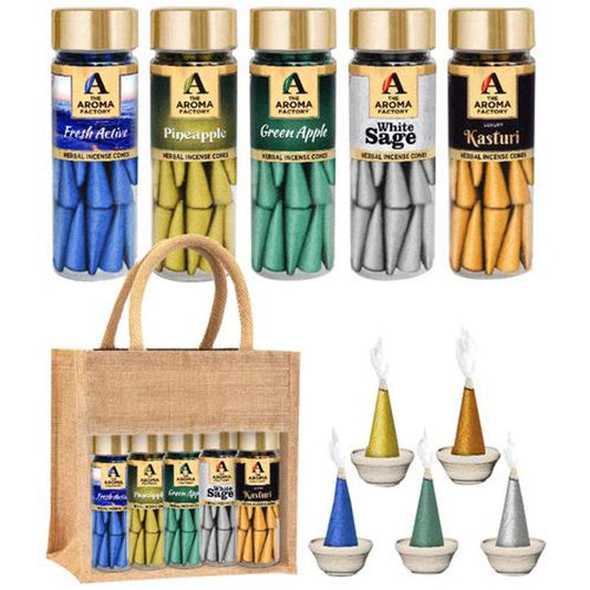 Herbal Incense/Dhoop Cones - Green Apple, Pineapple, Fresh Active, White Sage & Kasturi
