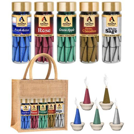 Herbal Incense/Dhoop Cones - Kesar Chandan, Fresh Active, Rose, Green Apple & White Sage