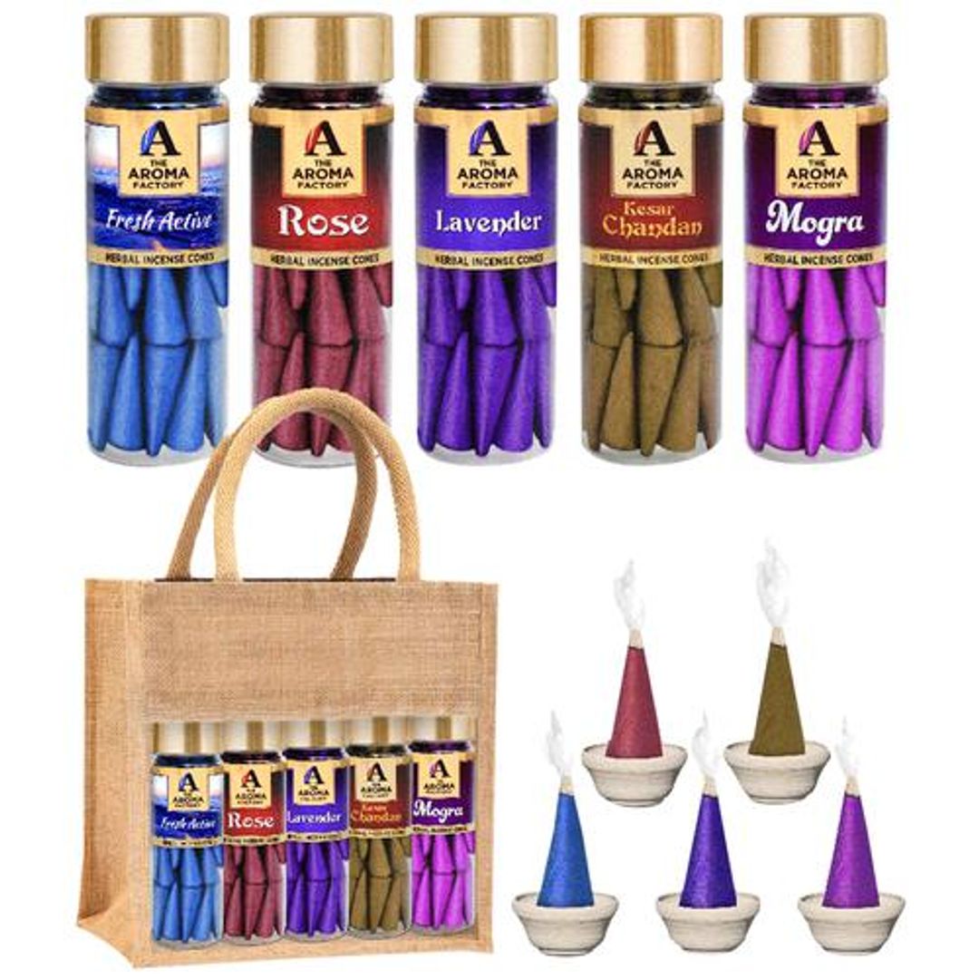Herbal Incense/Dhoop Cones - Rose, Lavender, Mogra, Kesar Chandan & Fresh Active