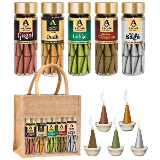 Herbal Incense/Dhoop Cones - Gugal, Loban, Kesar Chandan, Oudh & White Sage