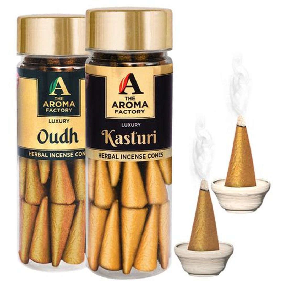 Herbal Incense/Dhoop Cones - 0% Charcoal, Oudh & Kasturi
