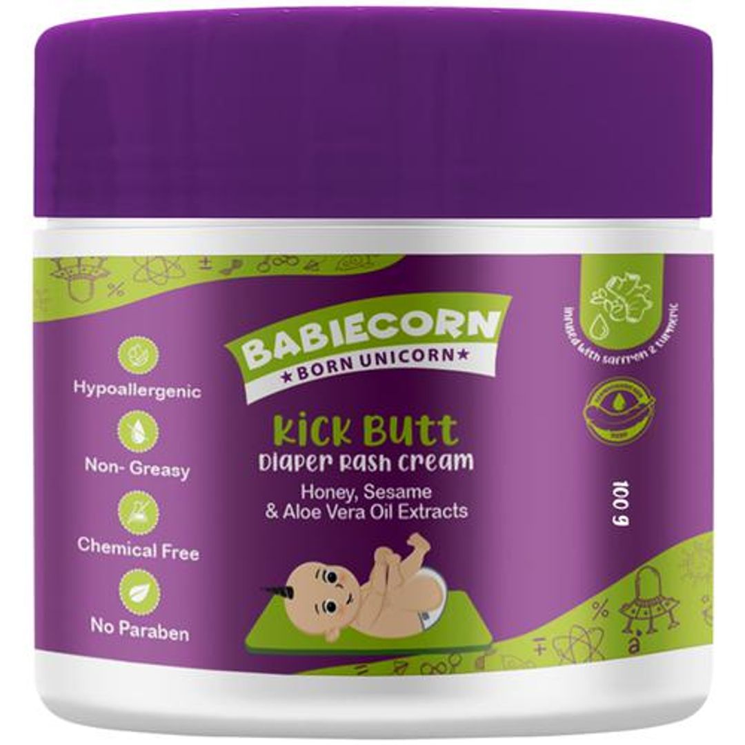 Kick Butt Diaper Rash Cream | Baby Diaper Rash Cream for Butt Skin | 100% Ayurvedic Made With Honey, Sesame, Turmeric, Saffron, and Aloe-Vera Extracts