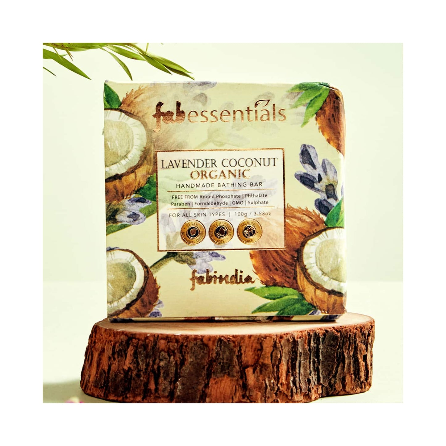 Fabessentials by Fabindia Lavender Coconut 100% Organic Handmade Bathing Bar With Goodness Of Vitamin E (100g)