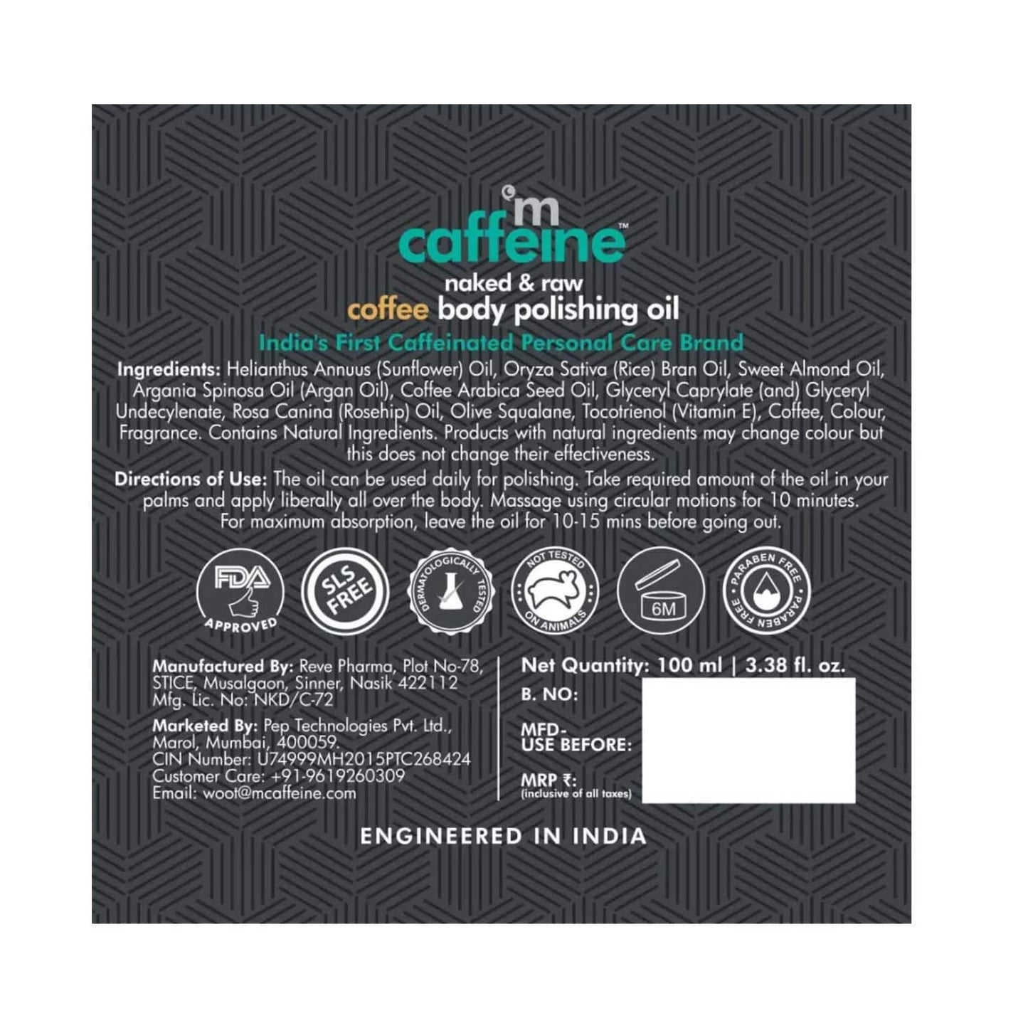 mCaffeine Naked & Raw Coffee Body Polishing Oil - (100ml)