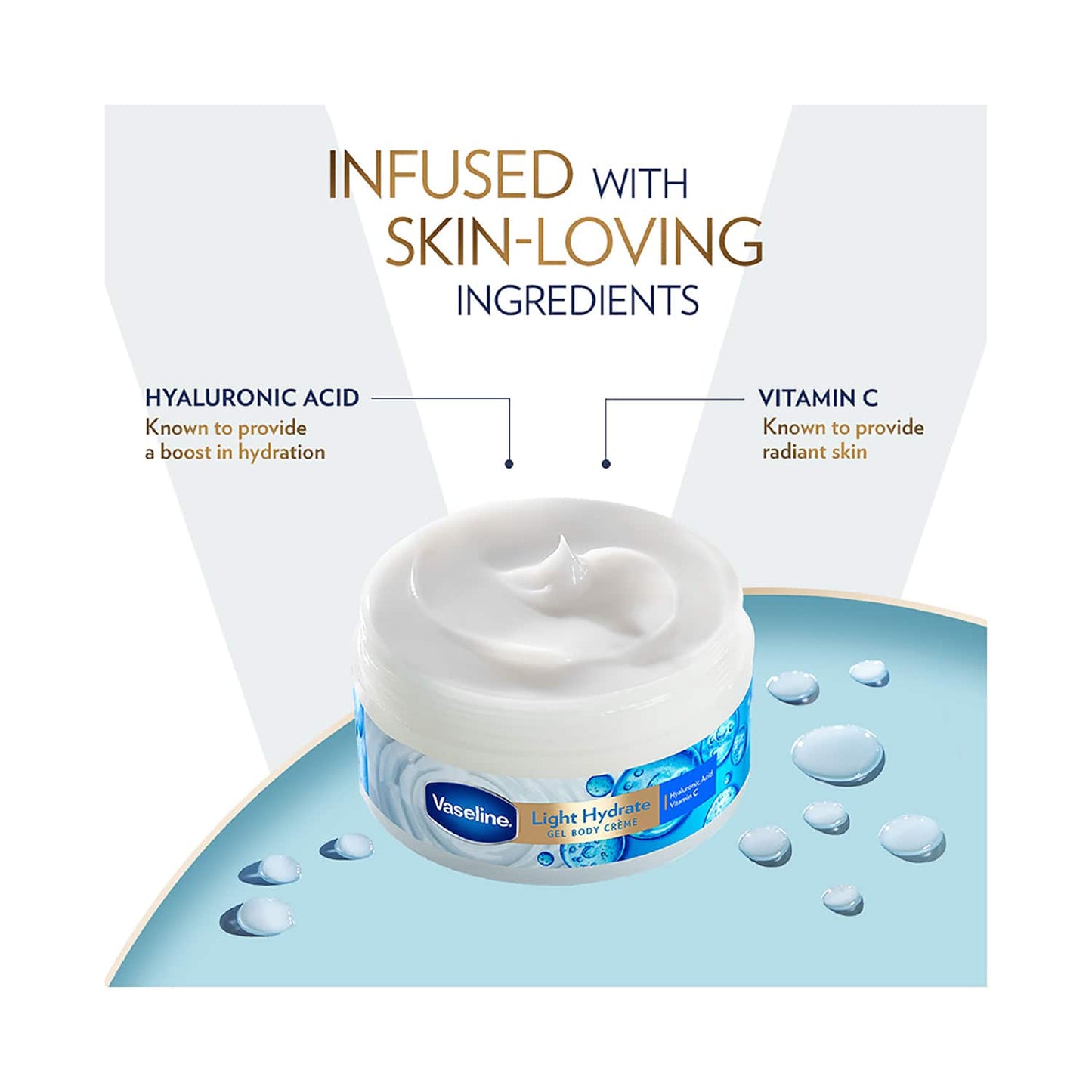 Vaseline Light Hydrate Gel Body Creme with Hyaluronic Acid & Vitamin C for Hydrated Skin (180g)