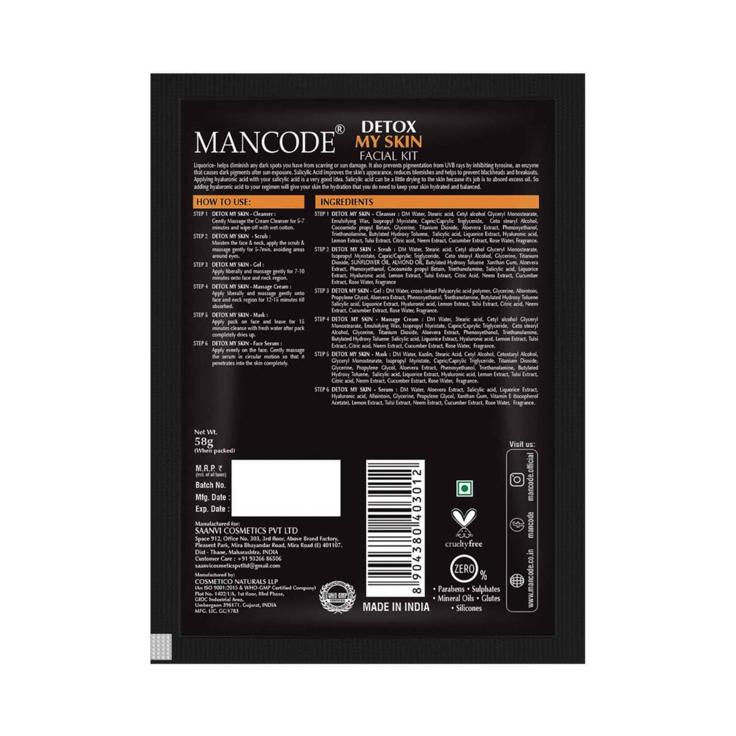 Mancode Detox My Skin Facial Kit For Men (6 pcs)