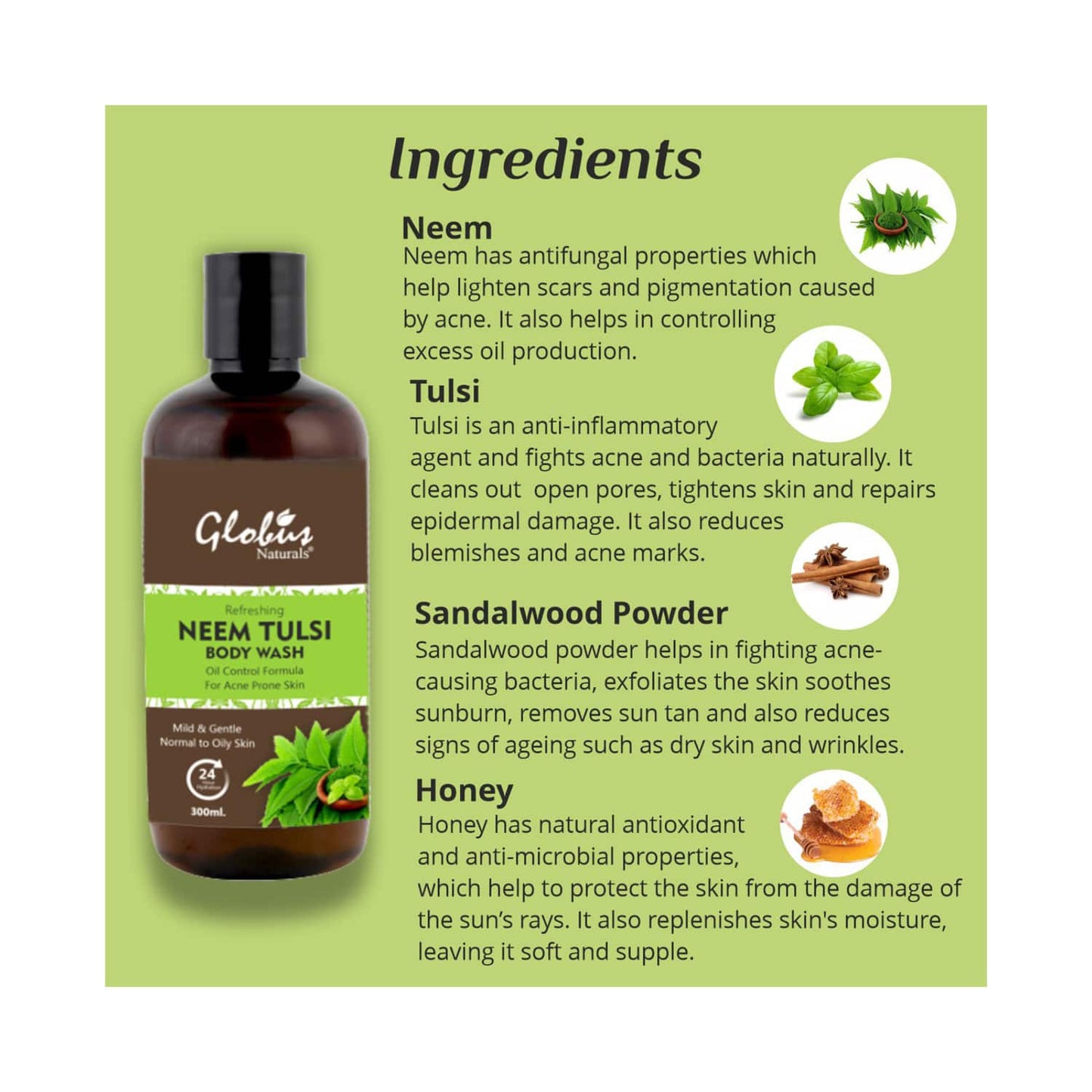 Globus Naturals Refreshing Neem Tulsi Body Wash (300ml)