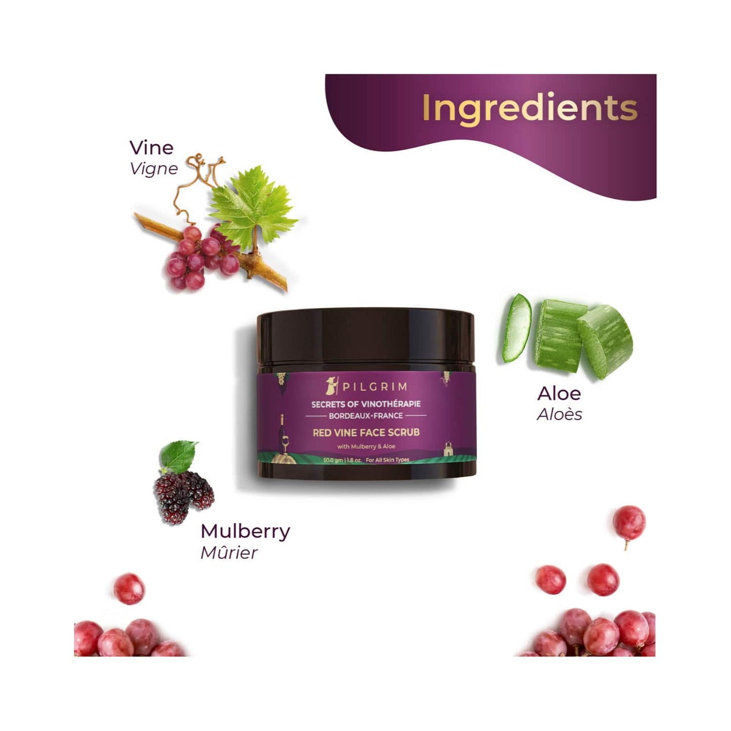 Pilgrim Red Vine Face Scrub With Mulberry & Aloe (50g)
