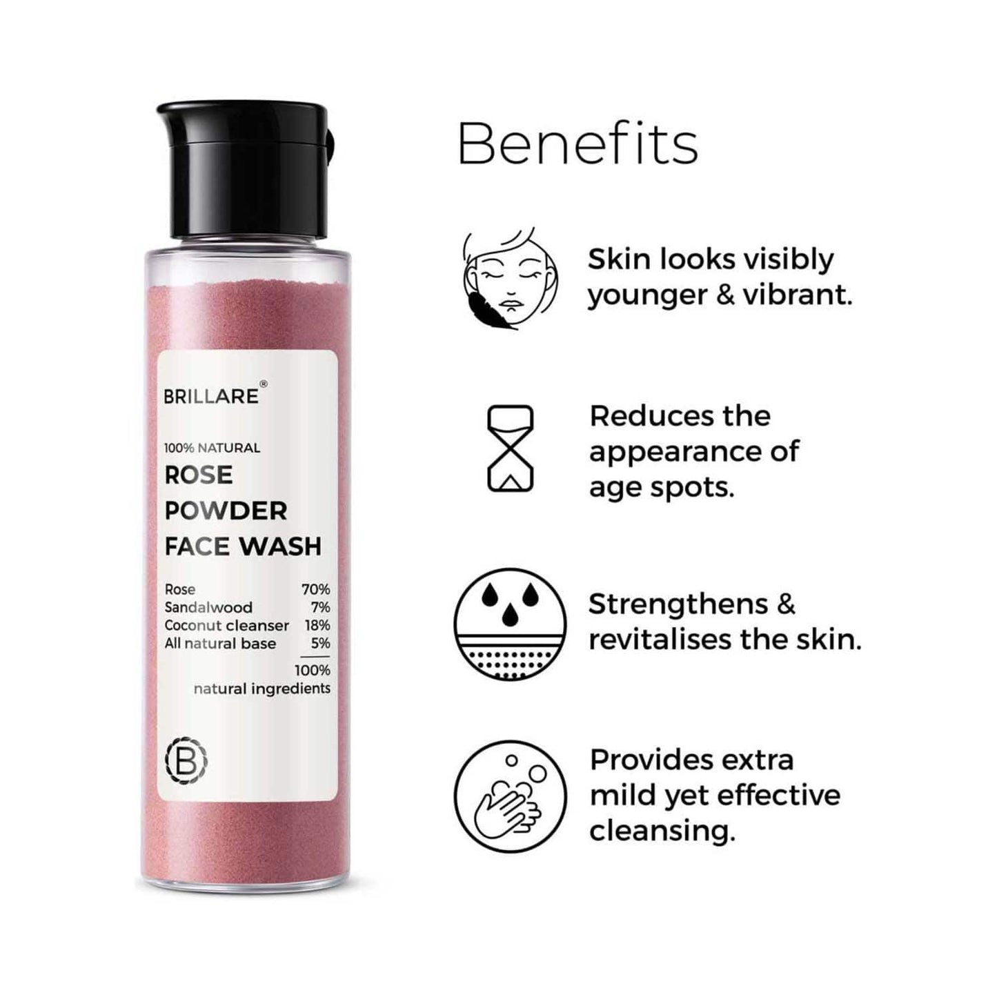Brillare Rose Powder Face Wash For Well Hydrated Younger Looking Skin (30g)