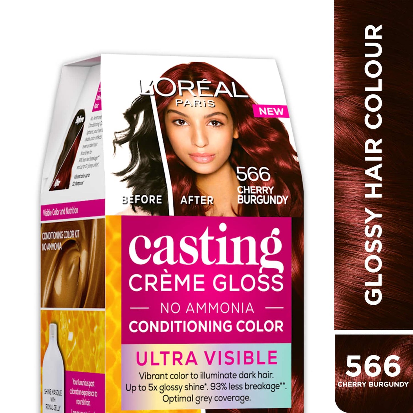 L'Oreal Paris Casting Creme Gloss Ultra Visible Hair Color - Cherry Burgundy 566 (100g + 60ml)
