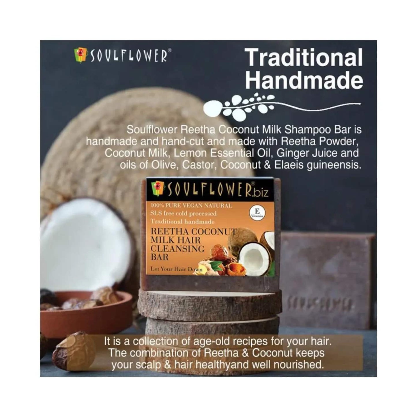 Soulflower Reetha Coconut Milk Hair Cleansing Bar Soap - (150g)