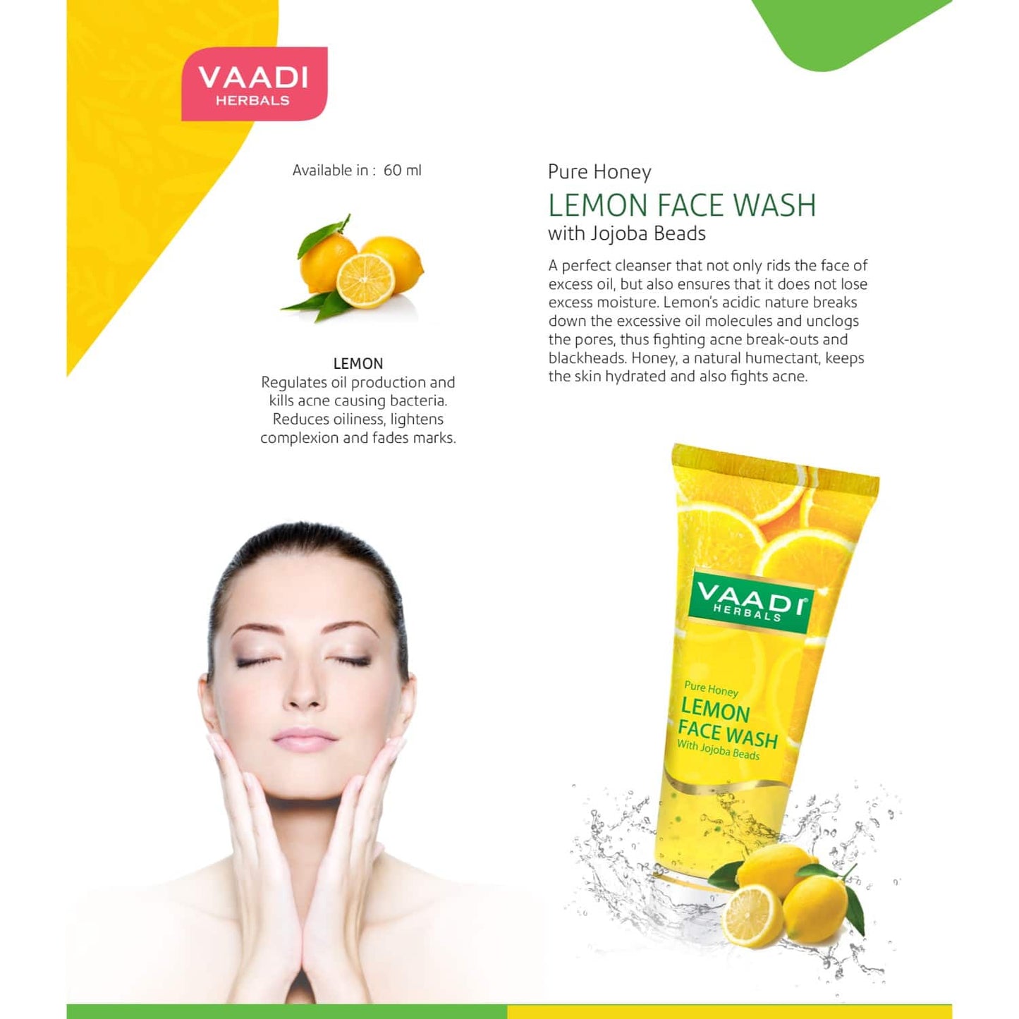 Vaadi Herbals Pure Honey Lemon With Jojoba Beads Facewash (60ml)